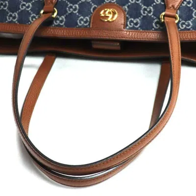 Pre-owned Gucci Blue Brown Denim Leather Tote Bag () In Blue, Brown
