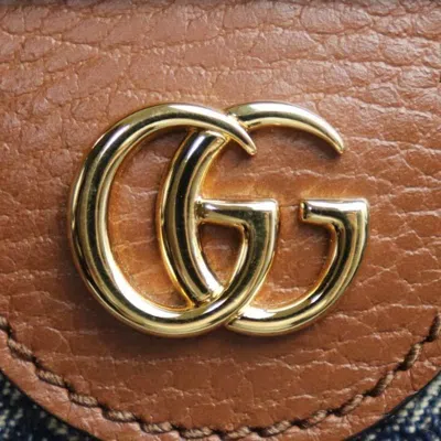 Pre-owned Gucci Blue Brown Denim Leather Tote Bag () In Blue, Brown