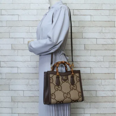 Pre-owned Gucci Brown Bamboo Gg Canvas Leather Shoulder Bag ()