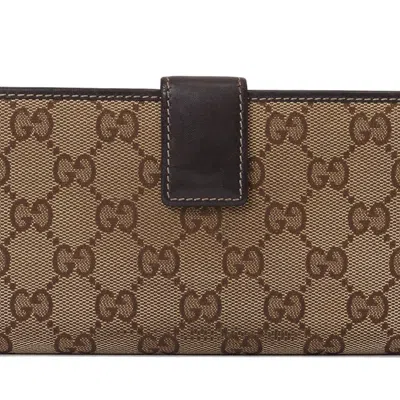 Pre-owned Gucci Brown Canvas Leather Long Wallet (bi-fold) ()