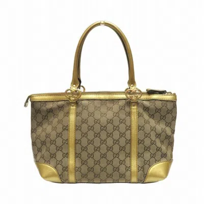 Pre-owned Gucci Brown Gold Canvas Leather Tote Bag () In Brown, Gold