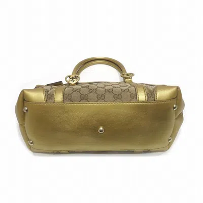 Pre-owned Gucci Brown Gold Canvas Leather Tote Bag () In Brown, Gold