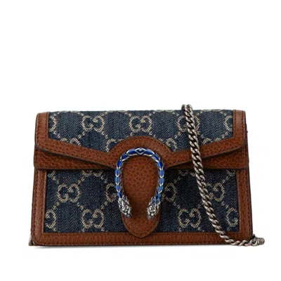 Pre-owned Gucci Brown Navy Denim Leather Shoulder Bag () In Brown, Navy