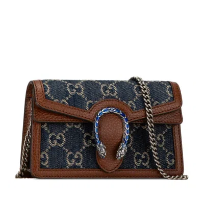 Pre-owned Gucci Brown Navy Denim Leather Shoulder Bag () In Brown, Navy