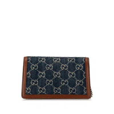 Pre-owned Gucci Brown Navy Denim Leather Shoulder Bag () In Brown, Navy