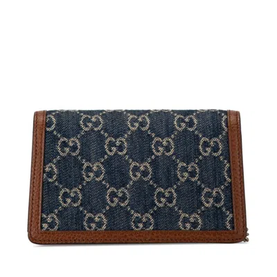 Pre-owned Gucci Brown Navy Denim Leather Shoulder Bag () In Brown, Navy
