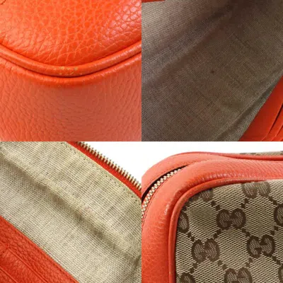 Pre-owned Gucci Brown Orange Canvas Leather Shoulder Bag () In Brown, Orange