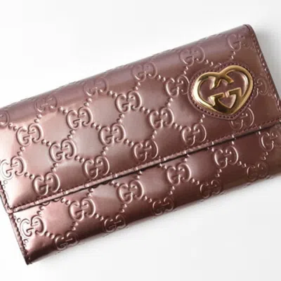 Pre-owned Gucci Burgundy Patent Leather Long Wallet (bi-fold) ()