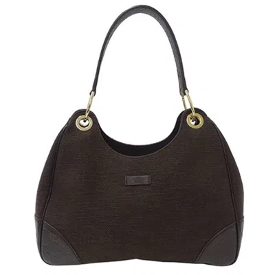 Pre-owned Gucci Dark Brown Canvas Leather Shoulder Bag ()