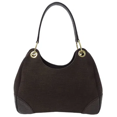 Pre-owned Gucci Dark Brown Canvas Leather Shoulder Bag ()