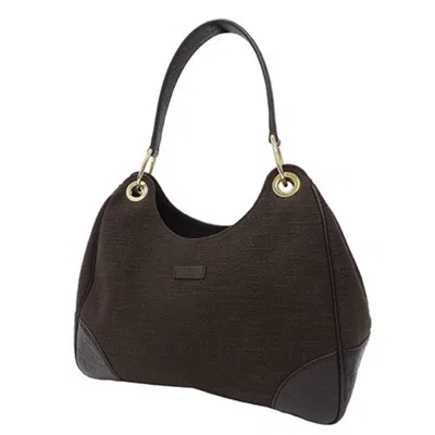 Pre-owned Gucci Dark Brown Canvas Leather Shoulder Bag ()