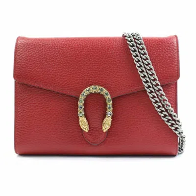 Pre-owned Gucci Dark Red Leather Chain/shoulder Wallet ()