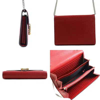 Pre-owned Gucci Dark Red Leather Chain/shoulder Wallet ()