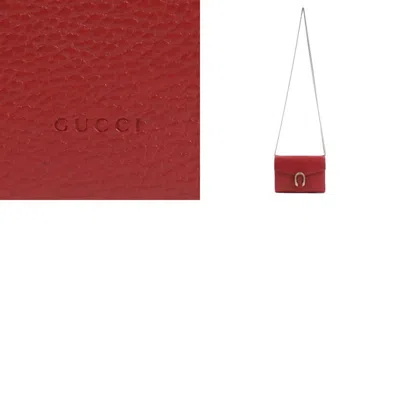 Pre-owned Gucci Dark Red Leather Chain/shoulder Wallet ()