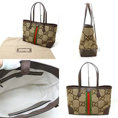 Pre-owned Gucci Gg Canvas Beige Camel Green Red Color Gg Canvas Tote Bag () In Beige, Camel, Green, Red Color