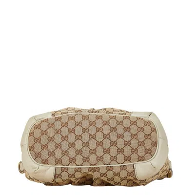 Pre-owned Gucci Gg Canvas Beige White Canvas Leather Handbag Shoulder Bag () In Beige, White