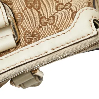 Pre-owned Gucci Gg Canvas Beige White Canvas Leather Handbag Shoulder Bag () In Beige, White