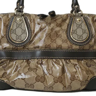 Pre-owned Gucci Gg Crystal Beige Dark Brown Pvc Leather Boston Bag Handbag () In Beige, Dark Brown