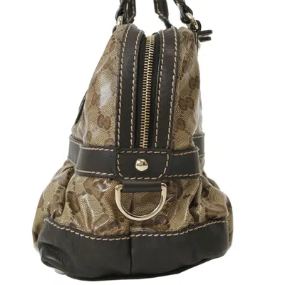 Pre-owned Gucci Gg Crystal Beige Dark Brown Pvc Leather Boston Bag Handbag () In Beige, Dark Brown