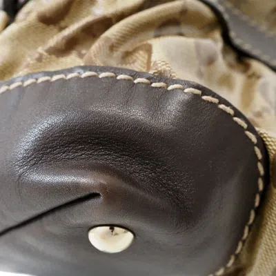 Pre-owned Gucci Gg Crystal Beige Dark Brown Pvc Leather Boston Bag Handbag () In Beige, Dark Brown