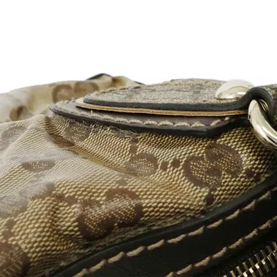 Pre-owned Gucci Gg Crystal Beige Dark Brown Pvc Leather Boston Bag Handbag () In Beige, Dark Brown