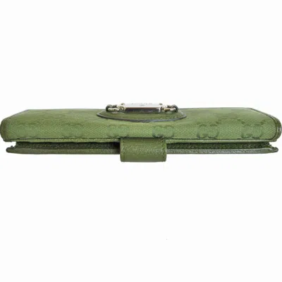 Pre-owned Gucci Green Khaki Canvas Long Wallet (bi-fold) () In Green, Khaki