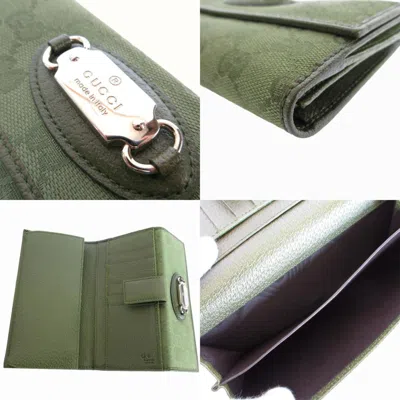 Pre-owned Gucci Green Khaki Canvas Long Wallet (bi-fold) () In Green, Khaki