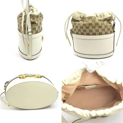 Pre-owned Gucci Ivory Gg Canvas Leather Shoulder Bag ()
