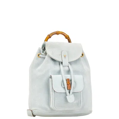 Pre-owned Gucci Light Blue Leather Suede Backpack ()