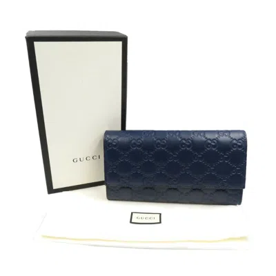 Pre-owned Gucci Navy Leather Long Wallet (bi-fold) ()