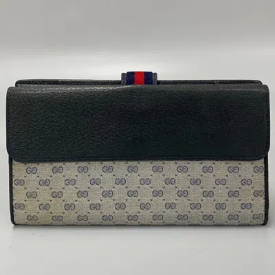 Pre-owned Gucci Navy Red Color Leather Pvc Long Wallet (bi-fold) () In Navy, Red Color