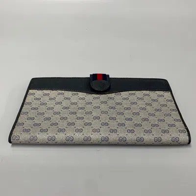 Pre-owned Gucci Navy Red Color Leather Pvc Long Wallet (bi-fold) () In Navy, Red Color