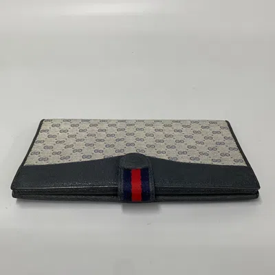 Pre-owned Gucci Navy Red Color Leather Pvc Long Wallet (bi-fold) () In Navy, Red Color