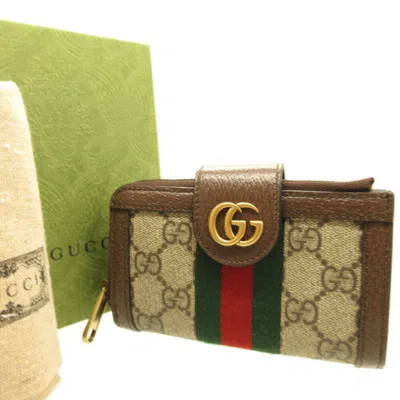 Pre-owned Gucci Ophidia Beige Brown Gg Canvas Leather Coin Purse/coin Case ()