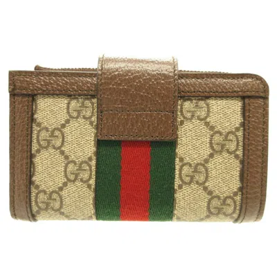 Pre-owned Gucci Ophidia Beige Brown Gg Canvas Leather Coin Purse/coin Case ()