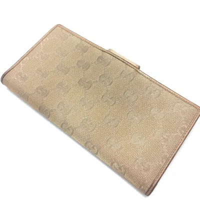Pre-owned Gucci Pink Beige Gg Canvas Long Wallet (bi-fold) ()