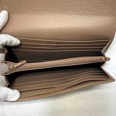 Pre-owned Gucci Pink Beige Leather Long Wallet (bi-fold) ()