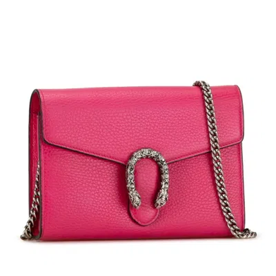 Pre-owned Gucci Pink Leather Chain/shoulder Wallet ()
