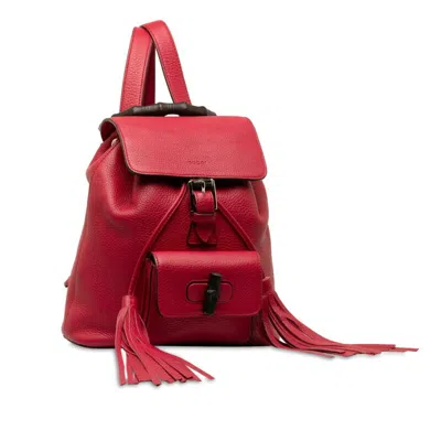 Pre-owned Gucci Red Color Bamboo Backpack ()