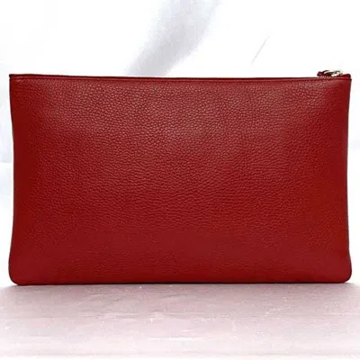 Pre-owned Gucci Red Color Bamboo Leather Clutch Bag Handbag ()