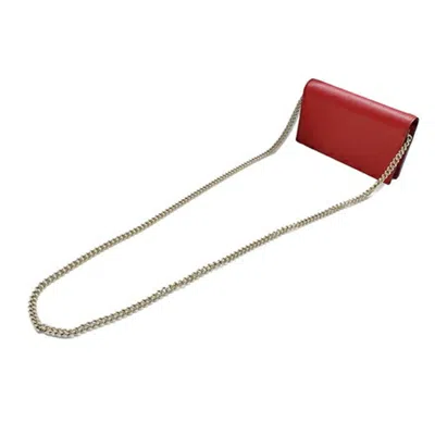 Pre-owned Gucci Red Color Leather Chain/shoulder Wallet ()