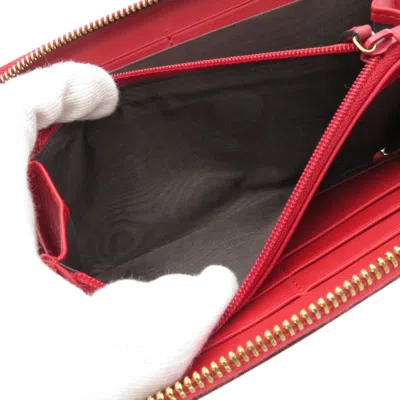 Pre-owned Gucci Red Color Leather Long Wallet (bi-fold) ()