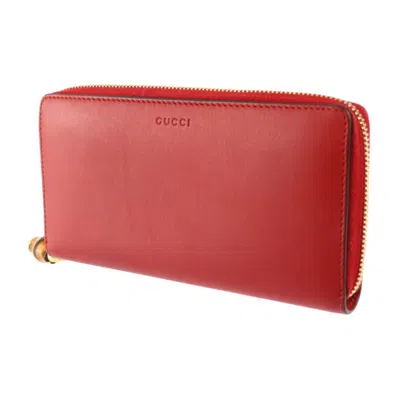 Pre-owned Gucci Red Color Leather Long Wallet (bi-fold) ()