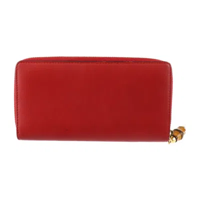 Pre-owned Gucci Red Color Leather Long Wallet (bi-fold) ()