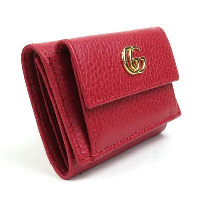 Pre-owned Gucci Red Color Leather Wallet (tri-fold) ()