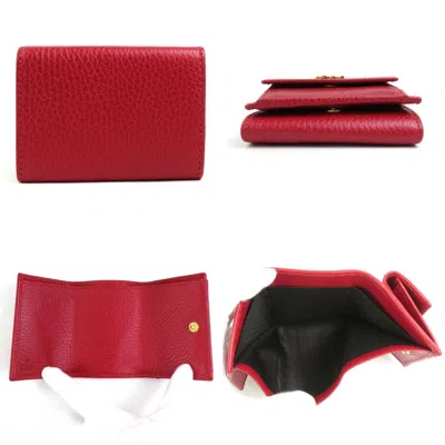 Pre-owned Gucci Red Color Leather Wallet (tri-fold) ()