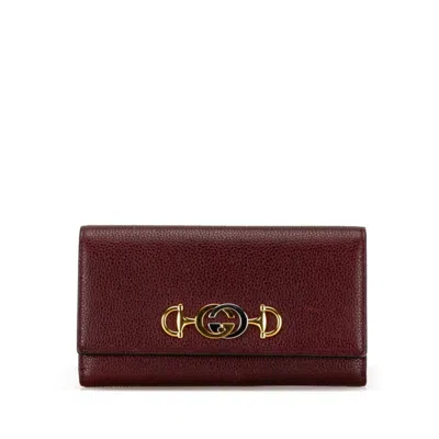 Pre-owned Gucci Wine Leather Long Wallet (bi-fold) ()