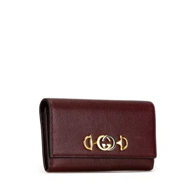 Pre-owned Gucci Wine Leather Long Wallet (bi-fold) ()