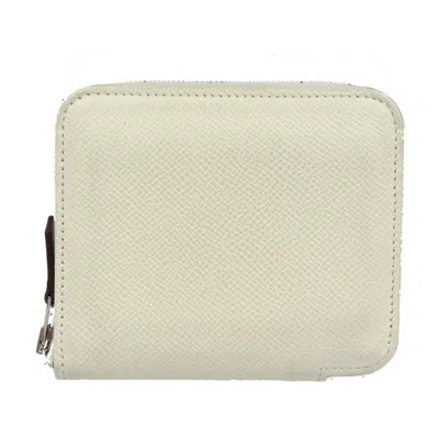 Pre-owned Hermes Azap White Epsom Leather Coin Purse/coin Case ()