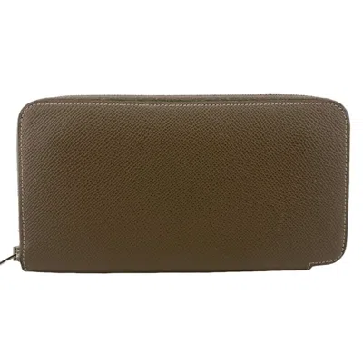 Pre-owned Hermes Beige Leather Long Wallet (bi-fold) ()